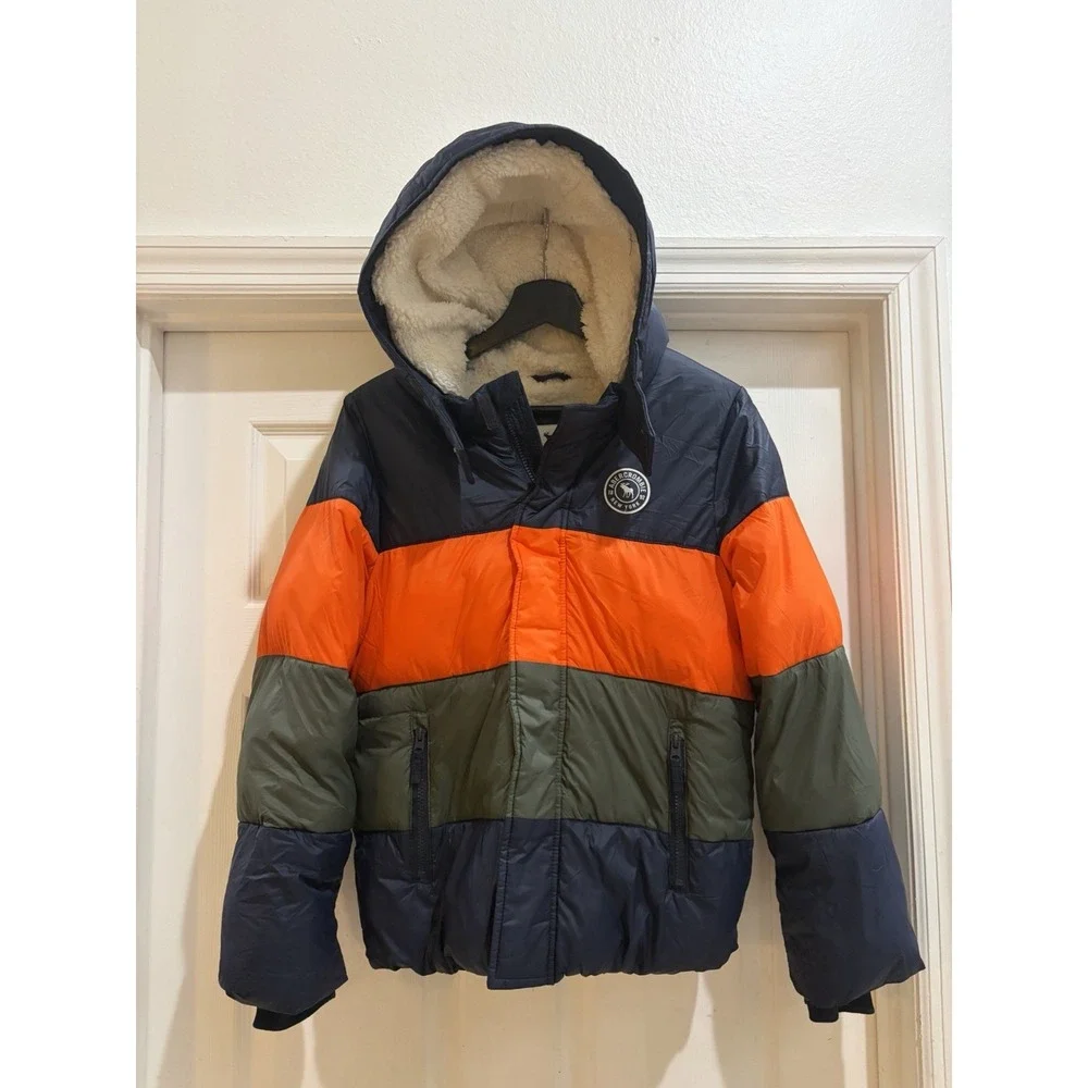 Abercrombie Kids Colorblock Sherpa-Lined Puffer Jacket Size 13/14  Hoodie Coat